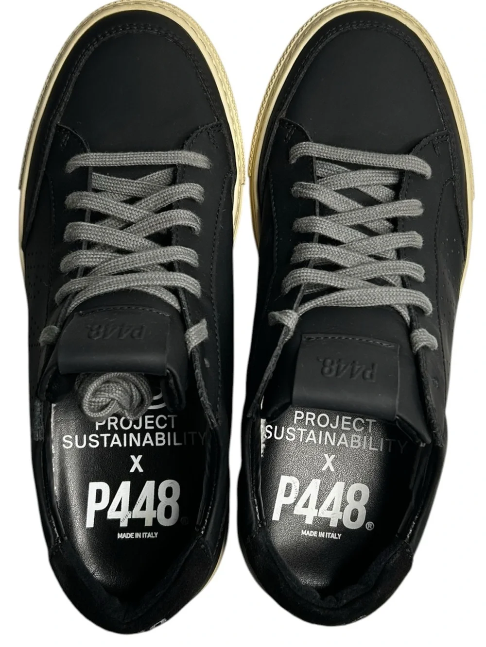 P448 John Project Sustainability Black Leather Low Top Sneakers Womens EU 39 US